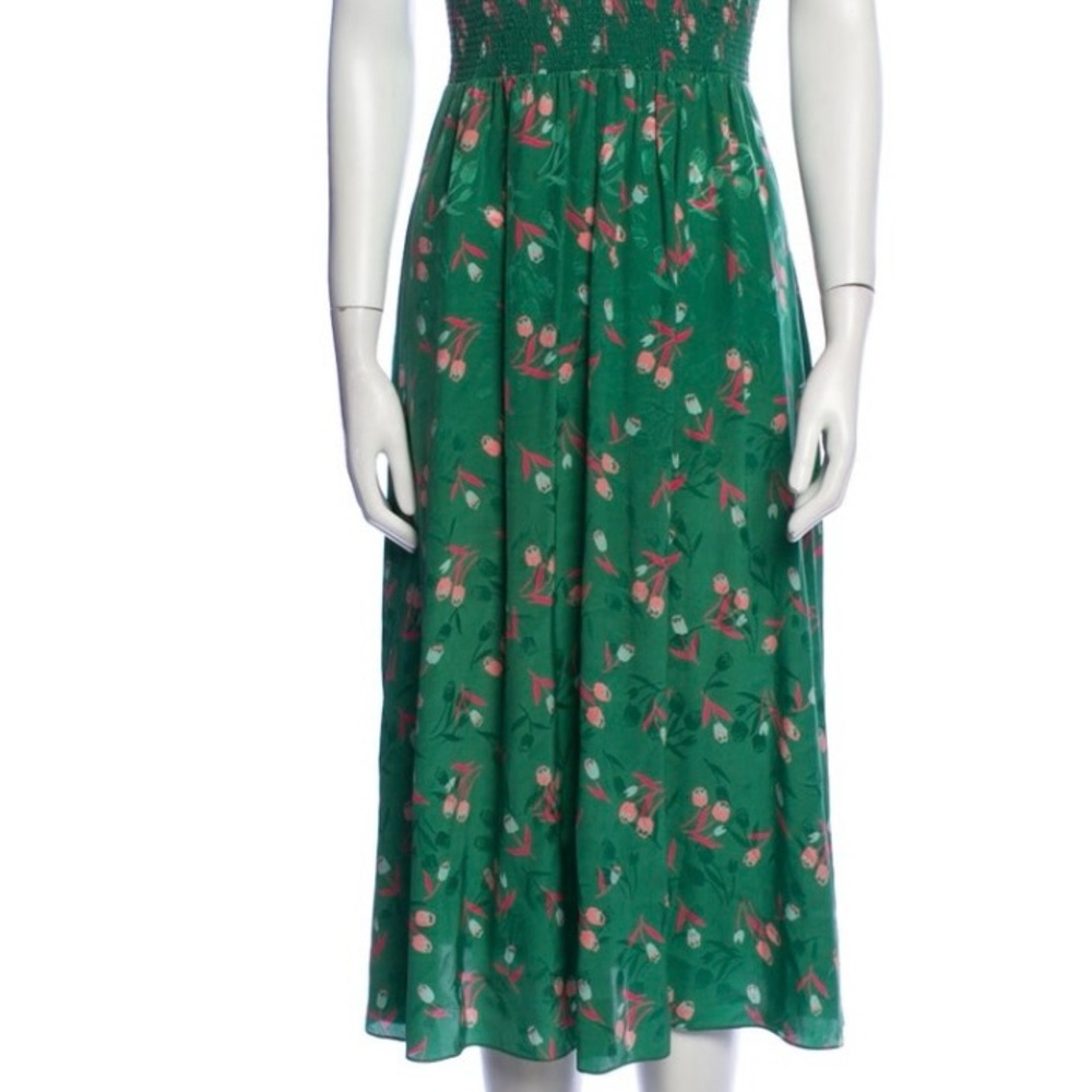 100% silk Green Floral Midi Dress - Women's Summer Dress